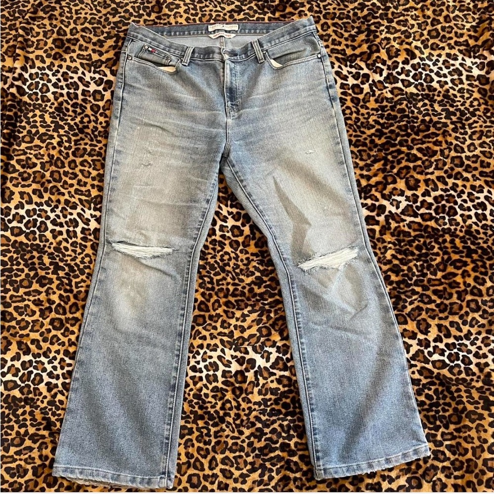 Tommy Hilfiger Blue Boot Cut Jeans with Distressed Details